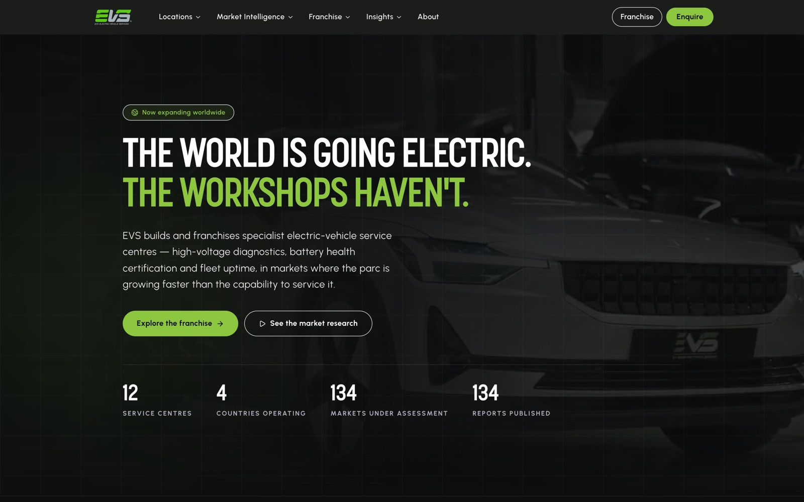 EVS Worldwide franchise platform homepage